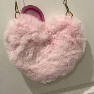 NWT ILYSM Pink Furry Heart-Shaped Bag